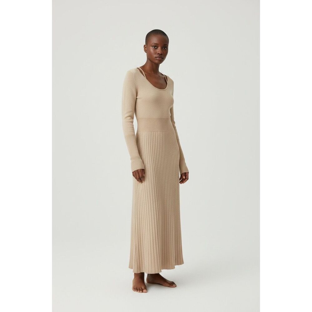 Maria McManus Ribbed Knit Midi Dress in Tan NWT Size Small